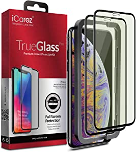 iCarez Tempered Glass Screen Protector for iPhone XS Max 6.5-Inches, 2-Pack Anti Blue Full Coverage