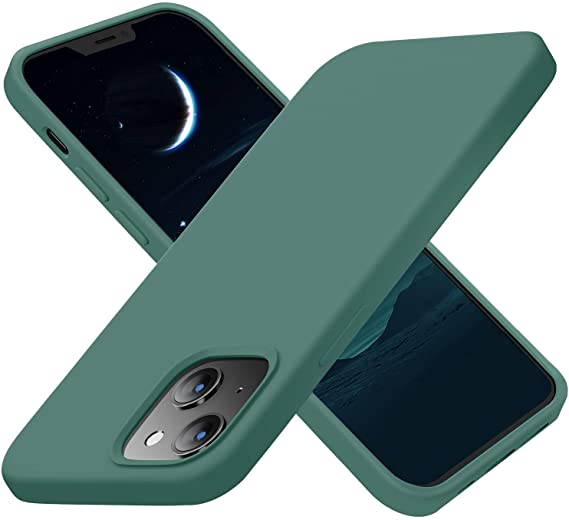 Cordking Designed for iPhone 13 Case, Silicone Ultra Slim Shockproof Protective Phone Case with [Soft Anti-Scratch Microfiber Lining], 6.1 inch, Midnight Green
