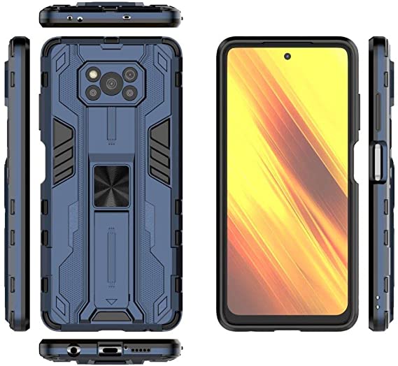 جراب لجهاز شاومي Poco X3 Pro/Poco X3 NFC جراب الحماية المتكامل ايرونمان ضد الصدمات مع مسند للظهر - أزرق