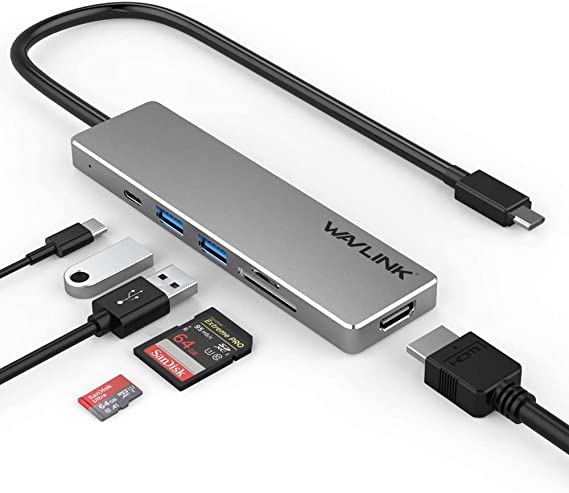WAVLINK USB C Hub Multiport Adapter, Portable Aluminum Dongle with 4K HDMI Display for MacBook Pro, XPS