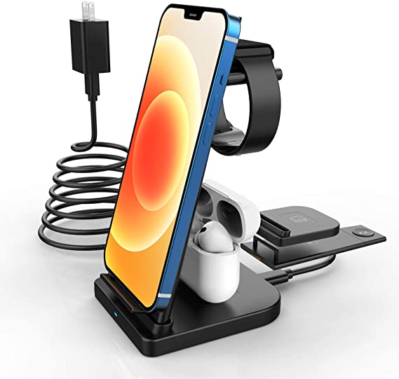 Wireless Charger Blueendless 3 in 1 Wireless Charging Station Compatible with iPhone 12 11/11 Pro Max/XR/XS Max/XS/X,Iwatch 6 5 4 3 2 1 and Airpods(Include QC3.0 Adapter)
