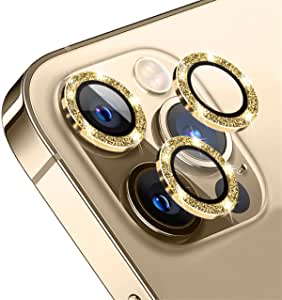 [3 Pack] Suoman for iPhone 12 Pro Max Camera Lens Protector, Tempered Glass Camera Protector for iPhone 12 Pro Max 6.7 inch [Glitter Diamonds] [Scratch resistant] - Gold