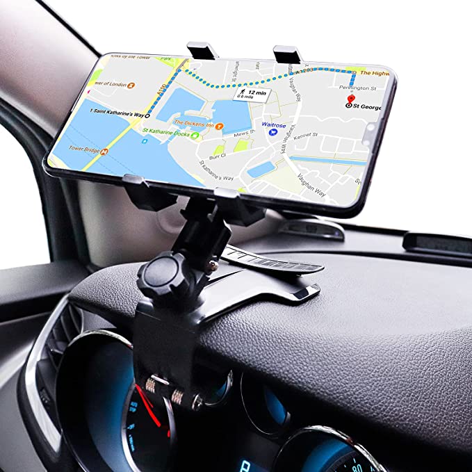 Car Phone Holder Mount, Upgraded Car Phone Holder 360 Degree Rotation Dashboard Car Mount Multipurpose Car Phone Mount Cell Phone Clip Mount Stand(Matte Black)