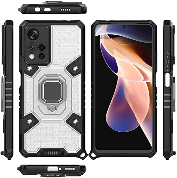 Xiaomi Redmi Note 11 Pro China (Dimensity 920 5G) Original New All-in-One Case from CompuMisr Dual Protection Shockproof Case With Short Lanyard - Transparent & Black