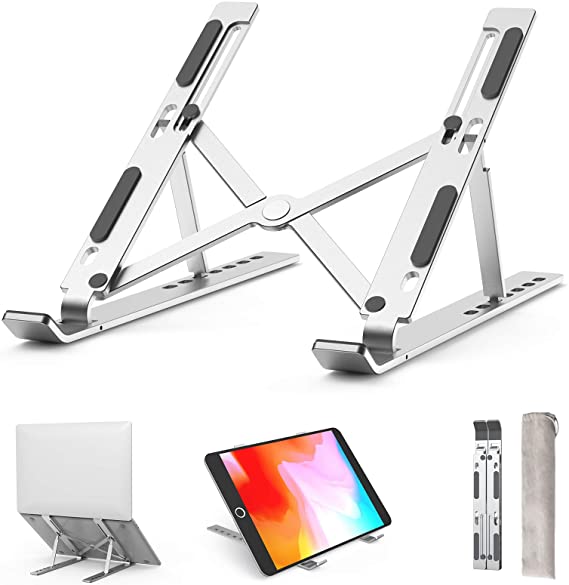 Laptop Stand Portable Laptop Stand 7-Level Height Adjustable Laptop Stand Ergonomic Foldable Computer Holder Compatible with 10-15.6''Laptops and Tablets (Silver)