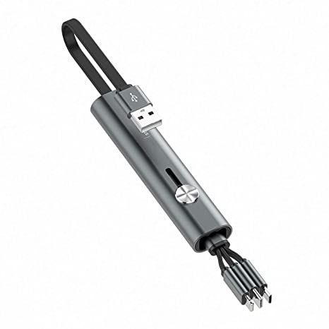 Multi Creative 3 in 1 Stick Management Charger Cable, ONECENT Retractable Lead Fast Charging Cord With Type C/Micro USB Port/iP, Compatible for Cell Phone, Tablets, and More(30CM)