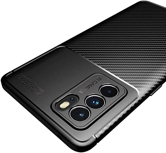 جراب Oppo Reno 6 Pro (Dimensity 1200 5G) ، جراب واقٍ مرن متين بنمط ألياف الكربون المصقول - غطاء عالي الجودة من GrabMobily - أسود