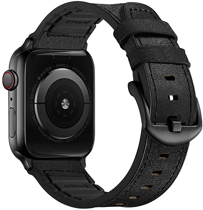 Mifa Compatible with Apple Watch Band 45mm 7 44mm 42mm Series 6 SE 5 4 3 2 1 Hybrid Sports Leather Vintage Dressy Bands Dark Brown Replacement Straps Sweatproof iwatch Nike Space Black Grey Men