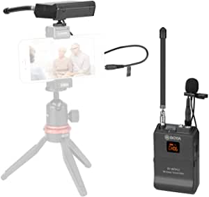 12-Channel Wireless Camera Microphone Smartphone, BOYA BY-WFM12 VHF Lapel Mic System Lavalier for iOS iPhone X 8 7 7plus iPad Canon Nikon DSLR DV Camcorders Audio Recorder Vlog YouTube Video
