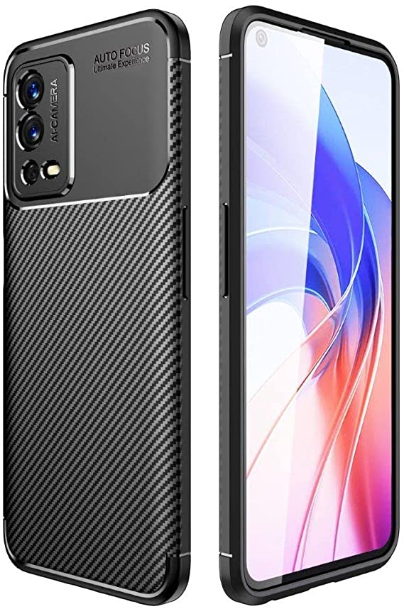 For Oppo A55 (4G Only), Flexible Rugged Armor Case with Brushed Carbon Fiber Pattern From CompuMisr - Black