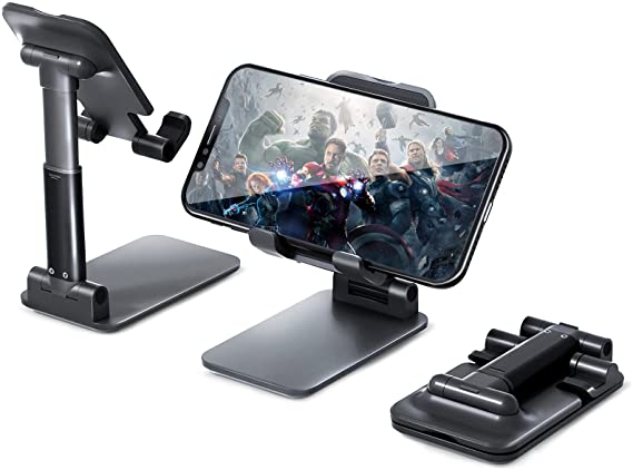 Adjustable Cell Phone Stand, Fully Foldable Desktop Phone Holder Cradle Dock Holder,Tablet Stand for iPhone X Xr Xs max All Smart Phones and Tablets,Ipad(Black)