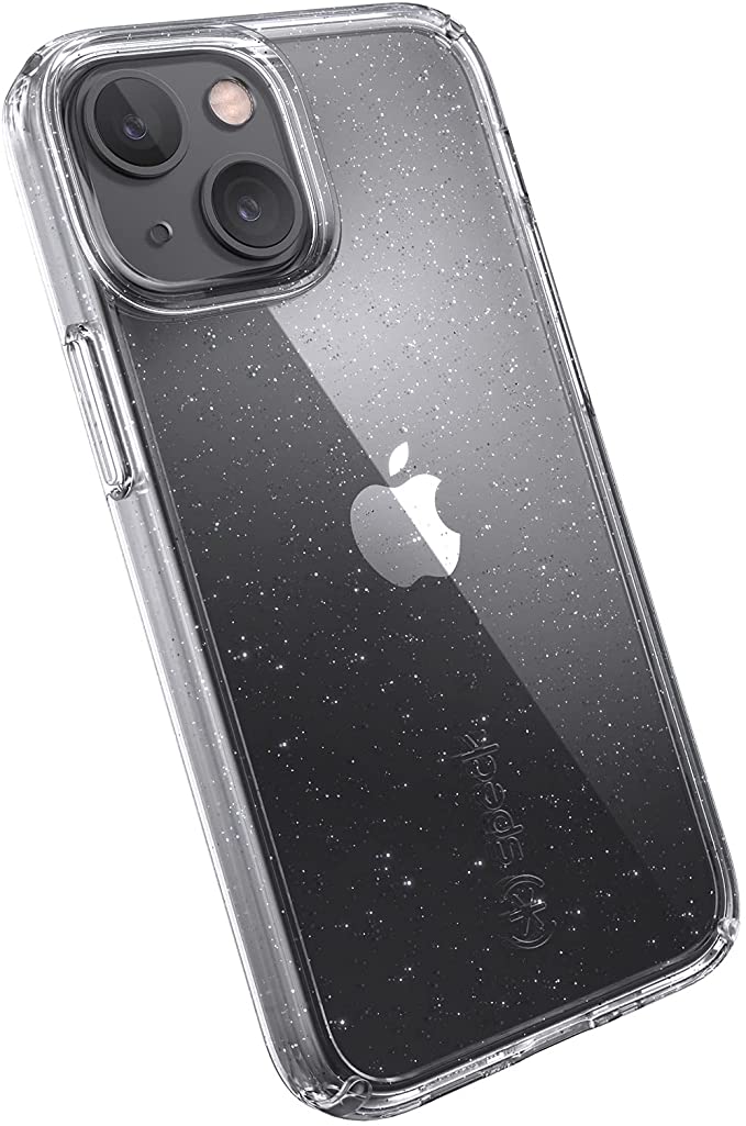 Speck Products Gemshell Glitter iPhone 13 Mini/iPhone 12 Mini Case, Clear/Clear with Platinum Glitter
