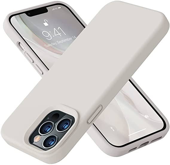 Vooii Compatible with iPhone 13 Pro Max Case, Liquid Silicone Full Body Protective Case with [Anti-Scratch] [Soft Microfiber Lining] [Camera Protective] for iPhone 13 Pro Max 6.7 inch, Stone