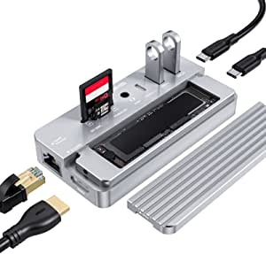 Acasis USB C hub, 10-in-1 hub with Hard Drive Enclosure Compatible with M.2 SSD, 4K HDMI, 100W PD Compatible for MacBook Pro(Air), iPad Pro, XPS, Spectre, Galaxy Note 10 or More(Silver)