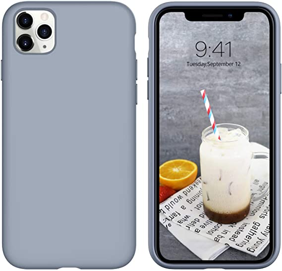 iPhone 11 Pro Max Case 2019, DUEDUE Liquid Silicone Soft Gel Rubber Slim Cover with Microfiber Cloth Lining Cushion Shockproof Full Body Protective Case for iPhone 11 Pro Max 6.5" 2019, Lavender Grey
