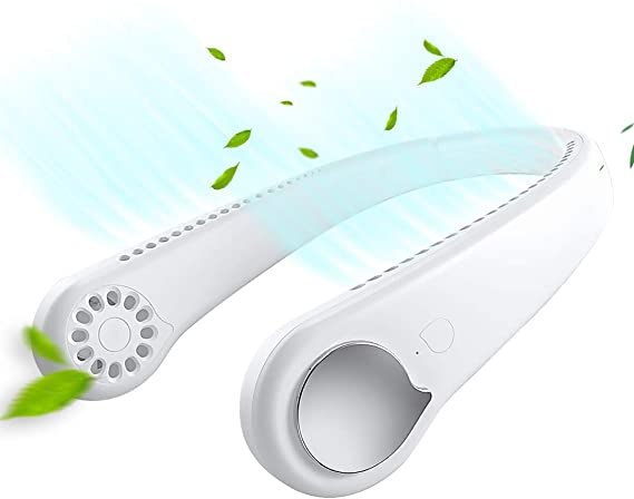 USB Mini Portable Bladeless Neck Fan Hand Free Wearable Hanging Personal Fan Rechareable Battery 3 Speeds Quiet Air Flow 360 Degree Free Rotation Perfect for Indoor Outdoor Sports