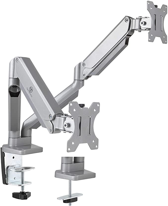 TechOrbits Dual Monitor Mount Stand - SmartSWIVEL - Dual Computer Screen Desk Mount Arms - Full Motion Swivel Articulating Gas Springs - Universal Fit for 17" - 32" Screens Vesa Mount