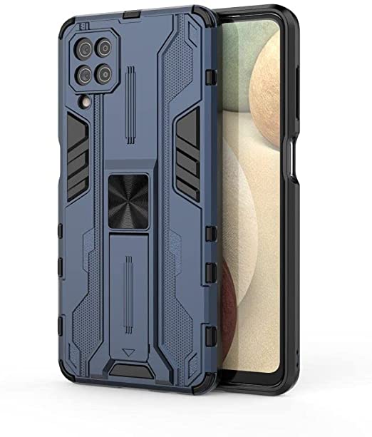 Samsung Galaxy A12 Iron Man Rugged Shockproof Kickstand Cover - Heavy Duty Armor Shockproof Cover - Original New cover From GrabMobily - Blue