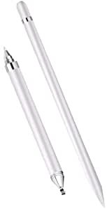 2 in 1 Modern stylus ballpoint pen and disc clear round tip for fine drawing, ballpoint writing tip compatible with iPhone iPad Android Cellphones Tablets all smart touch devices ONE PEN (White)