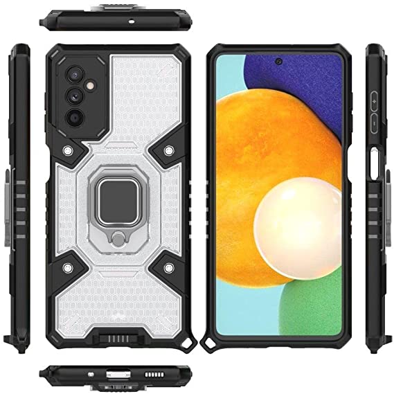 جراب لجهاز Samsung Galaxy M52 5G جراب الحماية المتكامل ايرون مان ضد الصدمات - من GrabologyStore - ظهر شفاف خلية نحل حواف سوداء مع حلقة مسند وحبل تعليقة للموبيل