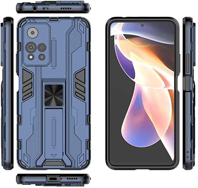 جراب لهاتف شاومى Poco X4 NFC غطاء مسند أيرون مان متين ومقاوم للصدمات - غطاء مقاوم للصدمات شديد التحمل - غطاء أصلي جديد من GrabMobily - أزرق