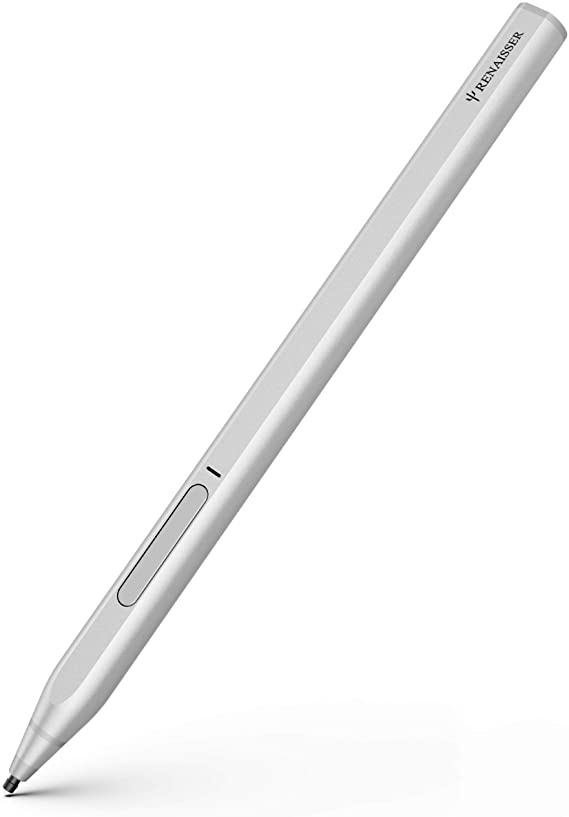 RENAISSER Stylus for Surface, Made in Taiwan, 4096 Pressure Sensitivity, 100% Match Surface Pro X/7/6/5 Magnetic Attachment, First D Shape Body, Quick Charge, Rechargeable, Raphael 520