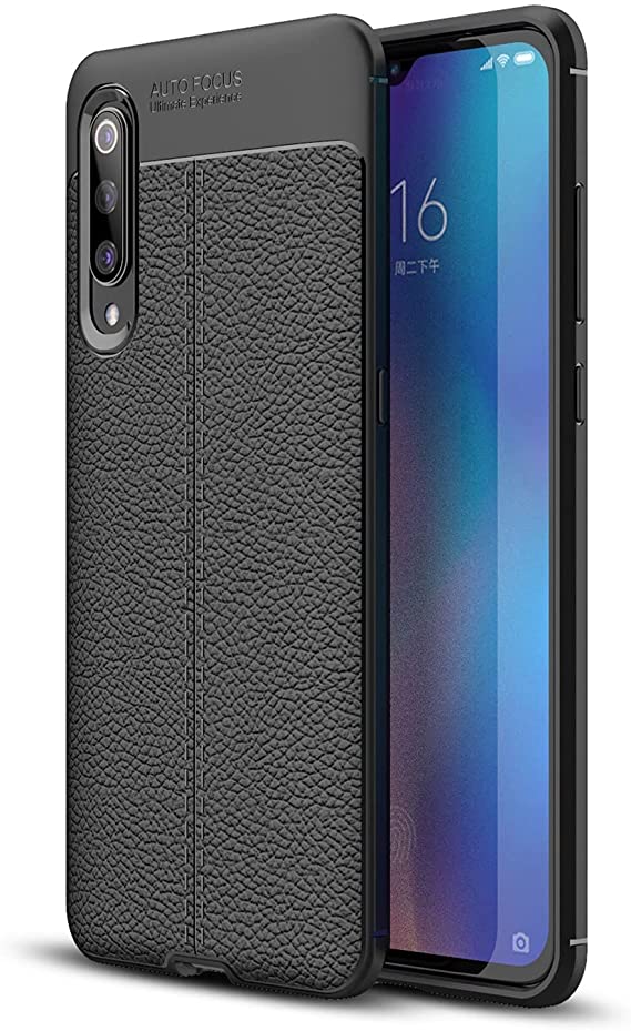 For Xiaomi Mi 9, Shockproof Original Leather Pattern Back Case Cover Carbon Fiber From CompuMisr - Black