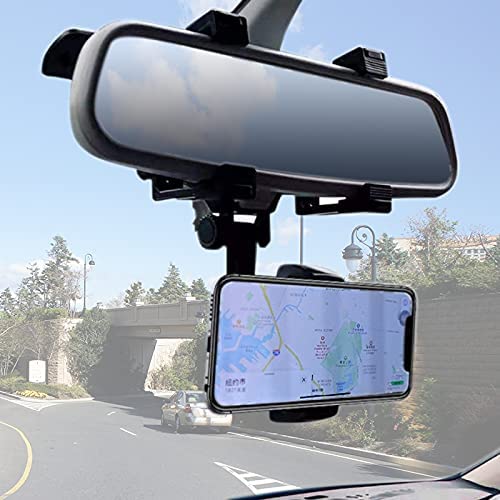 VAGURFO Rear View Mirror Phone Holder Mount, Car Phone Mount- Phone Bracket, Phone Stand with 270° Swivel and Adjustable Clips, Universal Smartphone Cradle, Black