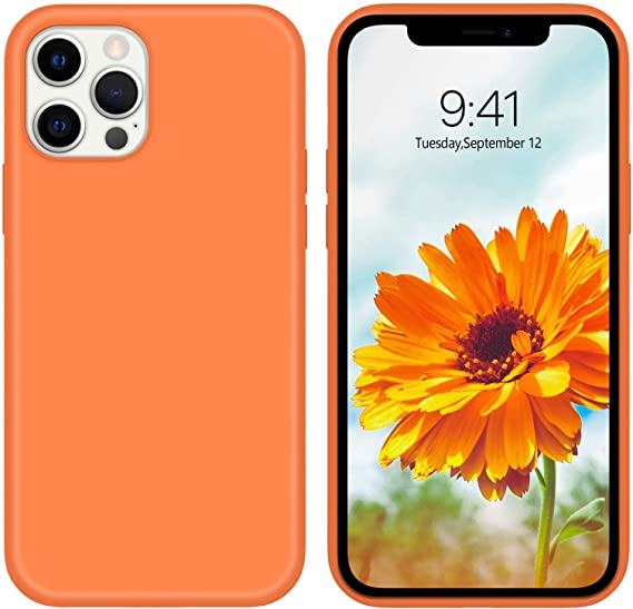 GUAGUA Compatible for iPhone 12/12 Pro Case 6.1" 5G Liquid Silicone Soft Gel Rubber Slim Microfiber Lining Cushion Texture Cover Shockproof Protective Phone Case for iPhone 12 Pro/12 Orange