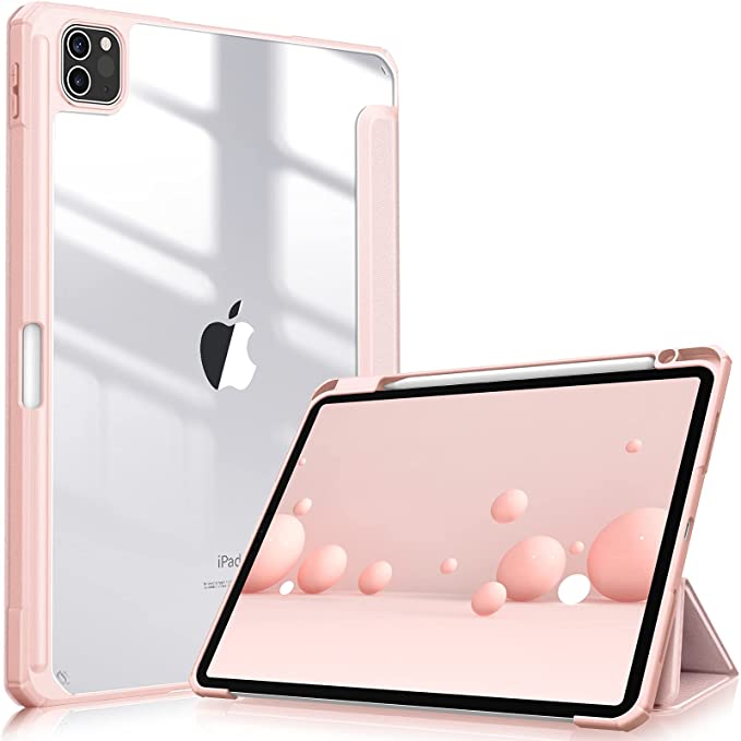 Fintie Hybrid Slim Case for iPad Pro 11-inch (3rd Generation) 2021 - [Built-in Pencil Holder] Shockproof Cover w/Clear Transparent Back Shell, Also Fit iPad Pro 11" 2nd Gen 2020 / 1st Gen, Rose Gold