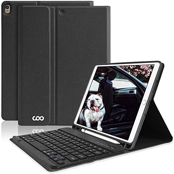 iPad Pro 10.5 Keyboard Case with Built-in Pencil Holder, COO Keyboard Case for iPad Air 3 10.5" 2019 (3rd Gen)/iPad Pro 10.5" 2017- Detachable Bluetooth Keyboard, Magnetic PU Leather Cover (Black-1)