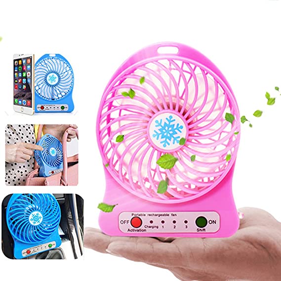 USB Mini Fan Portable Rechargeable Desktop Fan Powered by USB and A 18650 Battery Mini Air Conditioner Ideal for Summer Travel Walking (Pink)