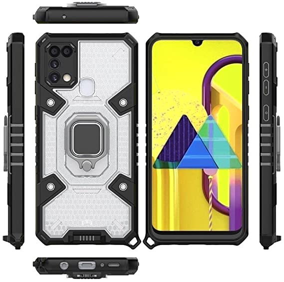 Samsung Galaxy M31 Original New All-in-One Case from CompuMisr Dual Protection Shockproof Case With Short Lanyard - Transparent & Black