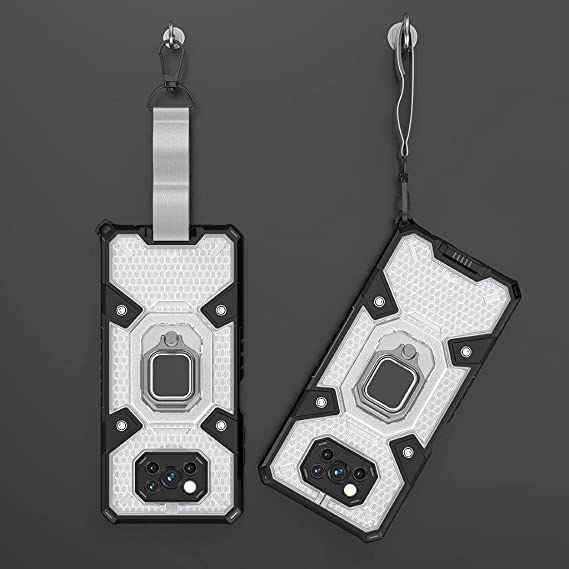 Case for Xioami Poco X3 NFC - Original New All-in-One Case from GrabMobily Dual Protection Shockproof Case - With Back Kickstand, Ring Hand Holder And Short Lanyard - Transparent & Black