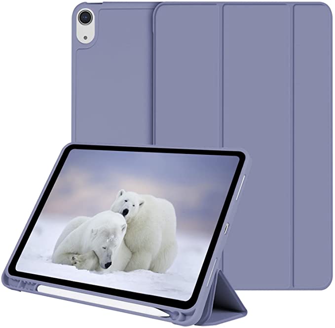 AOUB iPad Air 4 Case 10.9 inch 2020 with Pencil Holder,Slim Lightweight Trifold Stand Smart Shell Soft TPU Cover Auto Sleep/Wake for iPad Air 10.9 inch Generation (Purple)