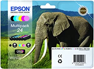 Epson 24 Elephant Genuine Multipack, 6-colours Claria Photo HD Ink Cartridges, Amazon Dash Replenishment Ready