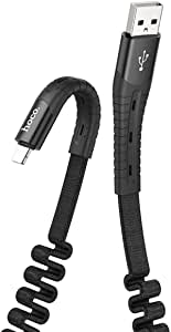 Hoco U78 - Cotton treasure elastic charging data cable (2.4A - 0.8M) - Lightning For Apple iPhone iPad Airpods - Black