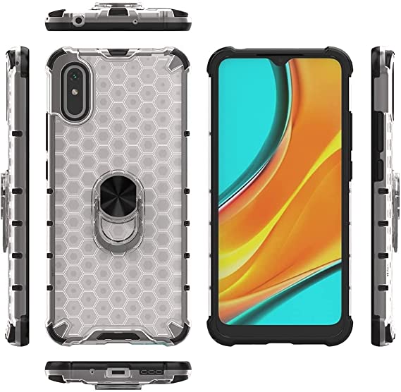 Case Xiaomi Redmi 9A - Original New cover From GrabMobily - Iron Man Clear Ring Shockproof Cover with Beehive Back Cover with Black Bezels