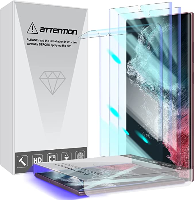 (3 Sets) Ermorgen Screen Protector Compatible for Samsung Galaxy S22 Ultra (Full Coverage) Edge to Edge HD, Compatible with UltraSonic Fingerprint, with UV Hardening (Lifetime Replacement)