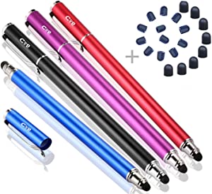 Bargains Depot (4Pcs [New Upgraded] 2-in-1 Universal Capacitive Stylus/styli 5.5" L with 20 Pcs Replacement Rubber Tips - (Black/Blue/Purple/Red)