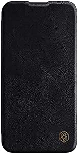 Nillkin Case for Apple iPhone 13 (6.1" Inch) Qin Pro Camshield Camera Slider Genuine Classic Leather Flip Folio + Card Slot Black Color