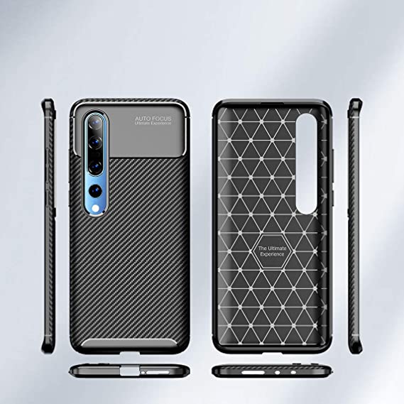 For Xiaomi Mi 10 / Xiaomi Mi 10 Pro, Rugged Flexible Case with Brushed Carbon Fiber Pattern From CompuMisr - Black