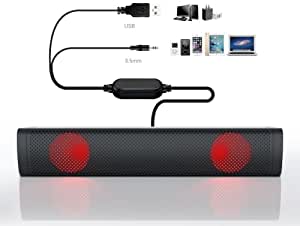 T-WOLF S10 Luminous Computer Bar 2.0 Speaker Wired - 3.5mm Jack + USB Power for PC and Laptop