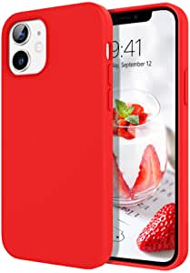 DOMAVER Case Compatible with iPhone 12 / iPhone 12 Pro Slim Smooth Liquid Silicone Soft Gel Rubber Microfiber Lining Cushion Protective Cover for iPhone 12/iPhone 12 Pro 5G 6.1 Inch (2020), Red