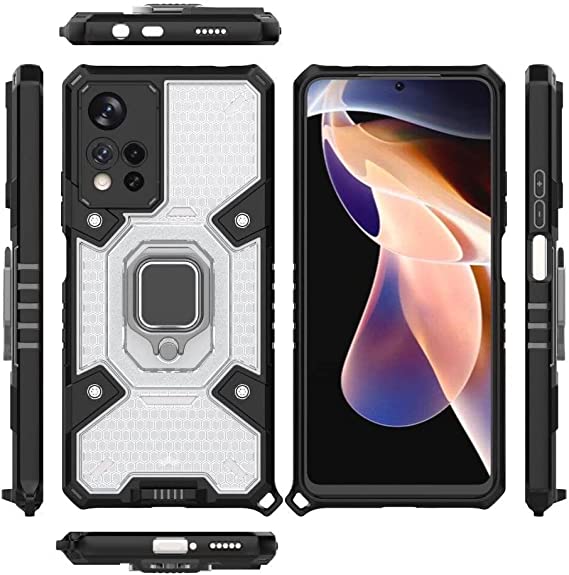 Case for Xiaomi Poco X4 NFC, New Original cover From GrabMobily - Ironman Honeycomb Integrated Protection Shock Resistant TPU Case with Ring Holder and Mobile Strap