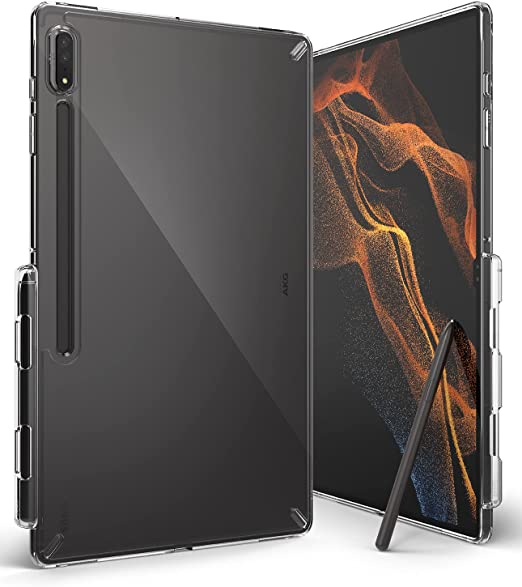 Ringke Fusion Case Compatible with Samsung Galaxy Tab S8 Ultra (2022), Clear Hard Back Shockproof Flexible TPU Bumper with Built-in Stylus S Pen Holder - Transparent