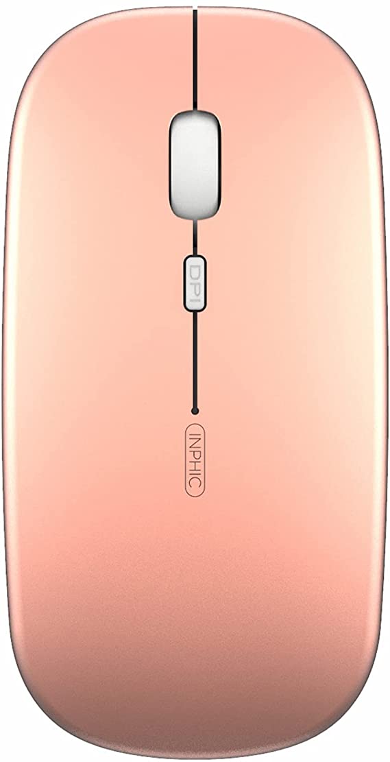 Rechargeable Wireless Mouse, inphic Mute Silent Click Mini Noiseless Optical Mice 700mAh, Ultra Thin 1600 DPI for Notebook,PC,Laptop,Computer,MacBook (Rose Gold)