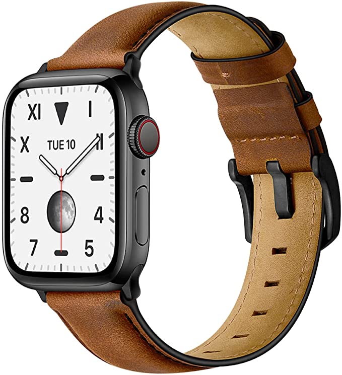 Mifa Compatible with Apple Watch Band 7 45mm 44mm 42mm Series 6 SE 5 4 3 Modern Classic Leather Vintage Dressy Bands Dark Brown Replacement Straps Sweatproof iwatch Nike Space Brown