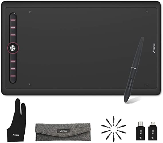 Artisul M0610Pro 10 x 6 Inch Graphics Drawing Tablet with 8192 Levels Battery-free Pen,8 Hotkeys,Colourful Light,Ideal for Online Education, Office Work