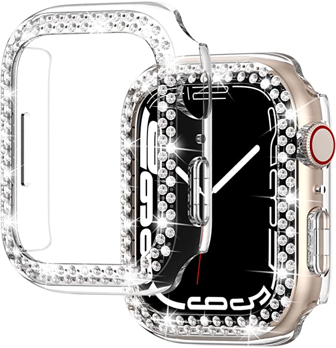 Goton Bling Case Compatible for Apple Watch Series 7 45mm, [No Screen Protector] PC Hard Edge Cover Diamond Bumper Accessories for iWatch Women (Clear, 45mm)